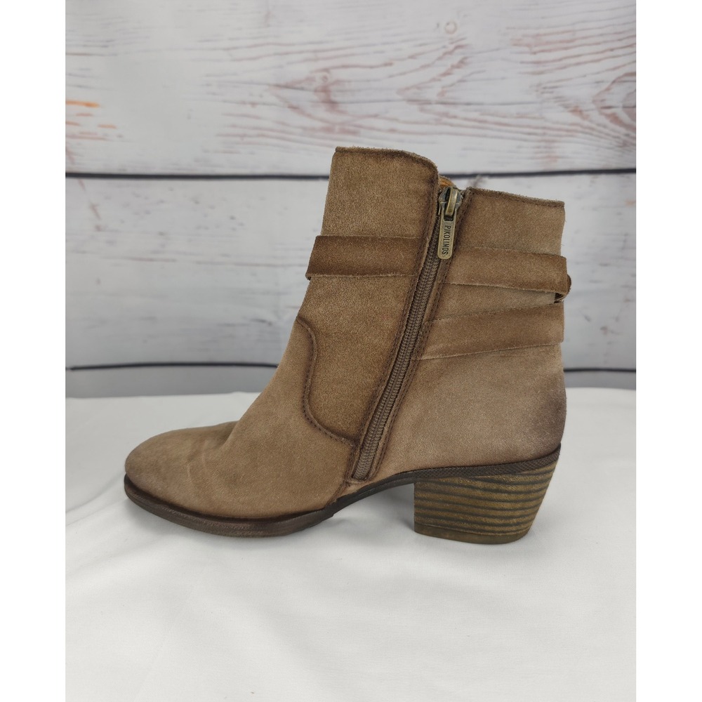 Pikolinos Womens Tan Stone Suede Ankle Boots Buckle Zip Side Block Heel Size 36 - Picture 7 of 11